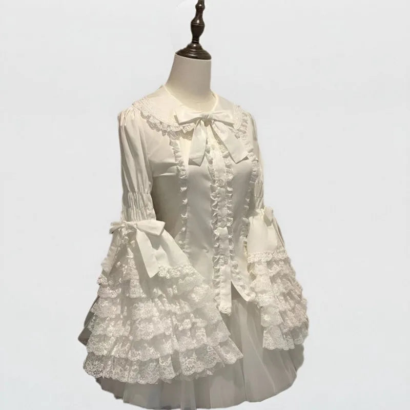 RBB Women's Lolita Lace Ruffle Blouse – Sweet Peter Pan Collar Oversized Flare Sleeve Top