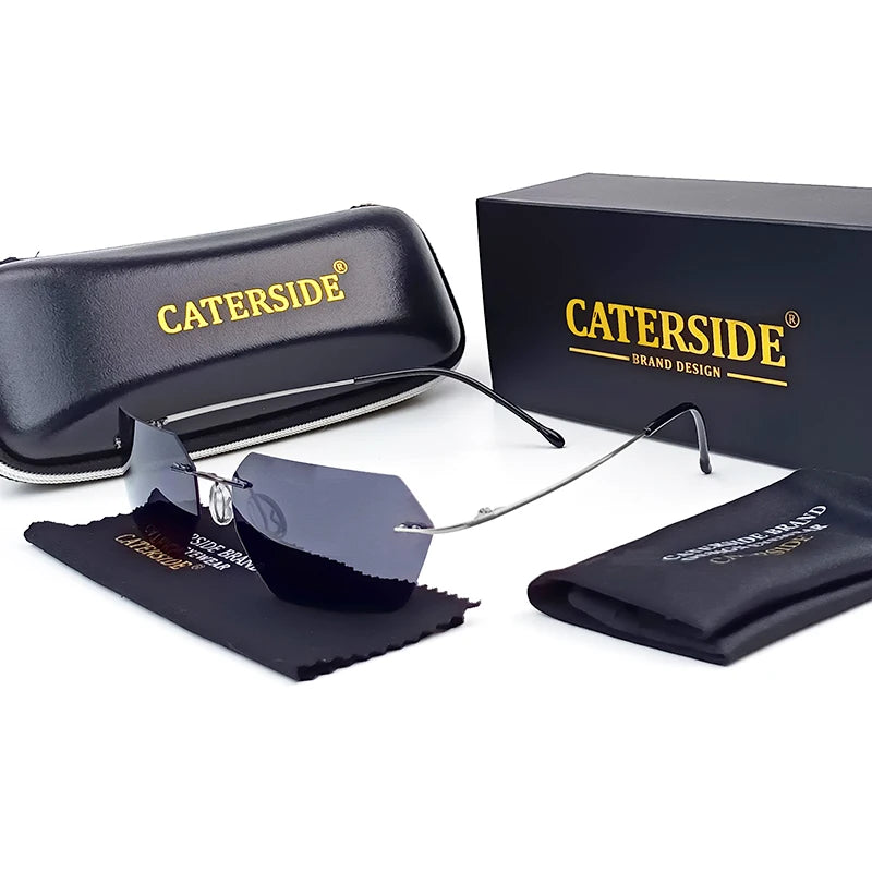 RBB Rimless Titanium Polarized Sunglasses – Ultra-Light Polygonal Design for Men & Women