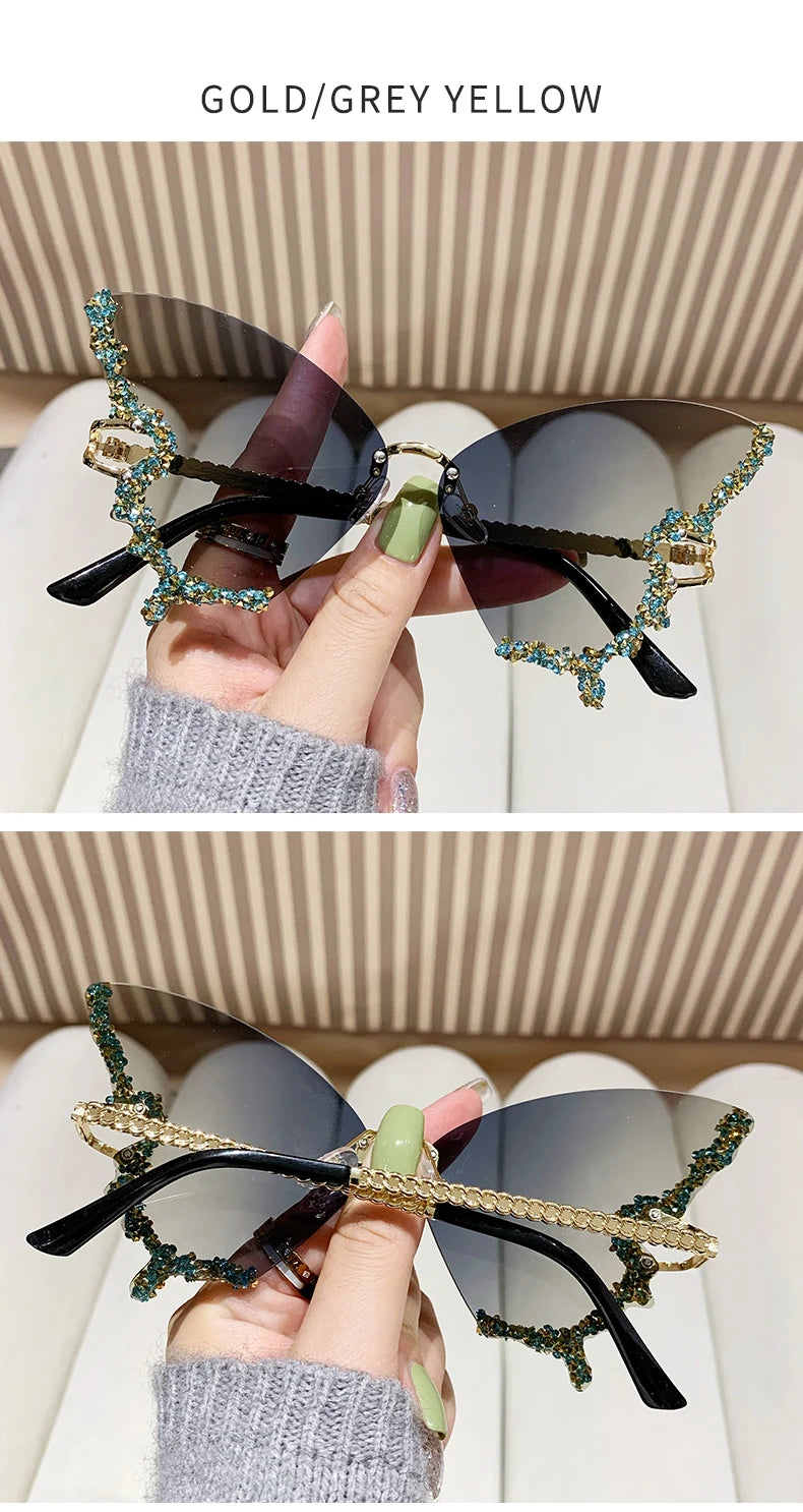 RBB Y2K Oversized Butterfly Sunglasses for Women – Diamond Edge Design, Fashion Street Style