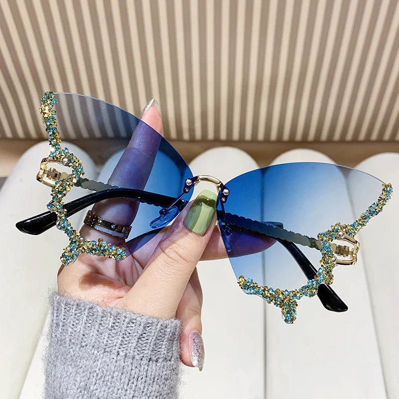 RBB Y2K Oversized Butterfly Sunglasses for Women – Diamond Edge Design, Fashion Street Style
