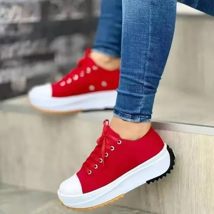Women's Canvas Low-Top Casual Shoes | Lightweight, Solid Color, Round Toe | Large Sizes Available