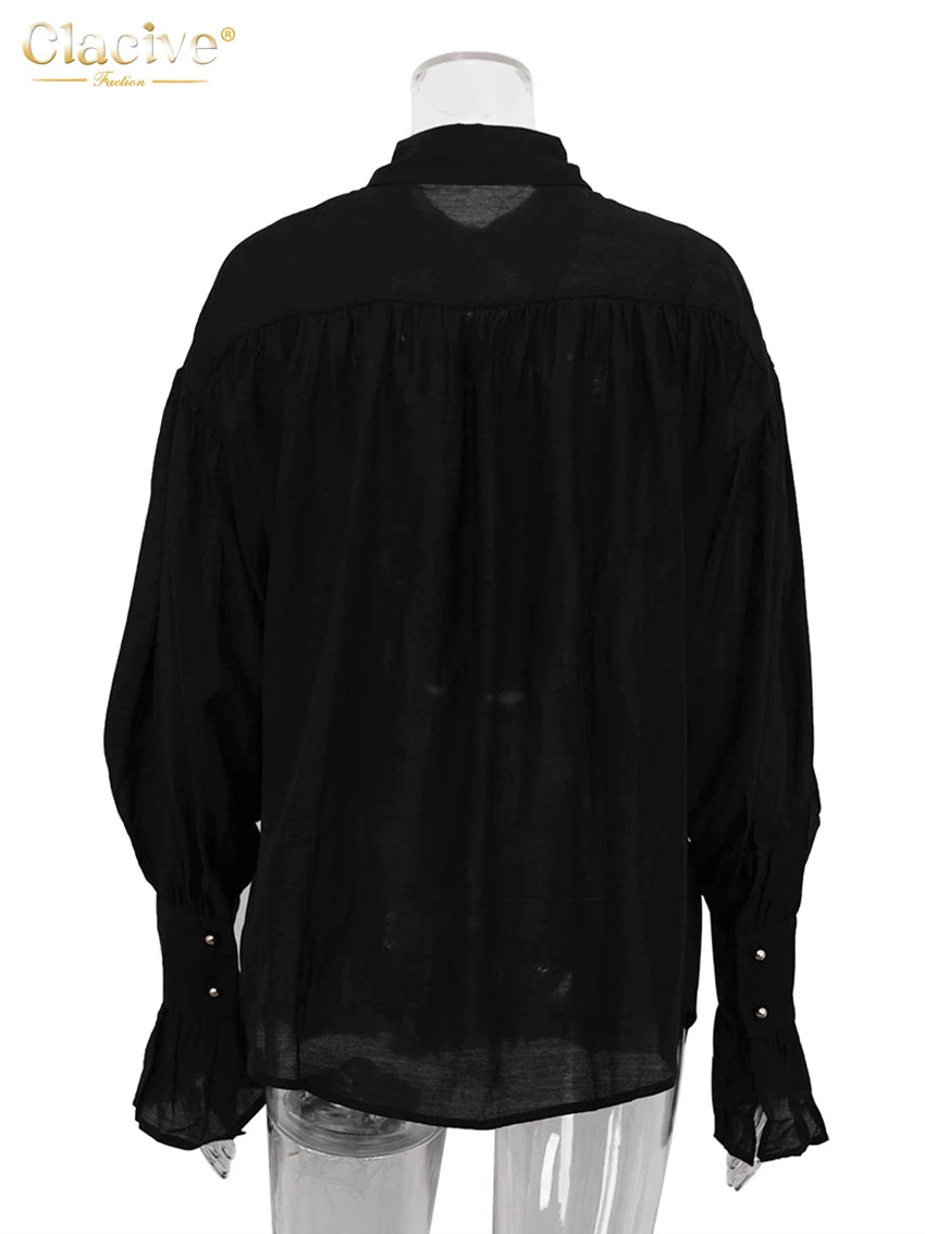 RBB Women's Elegant Pink Office Blouse – Long Sleeve Lapel Classic Shirt Top