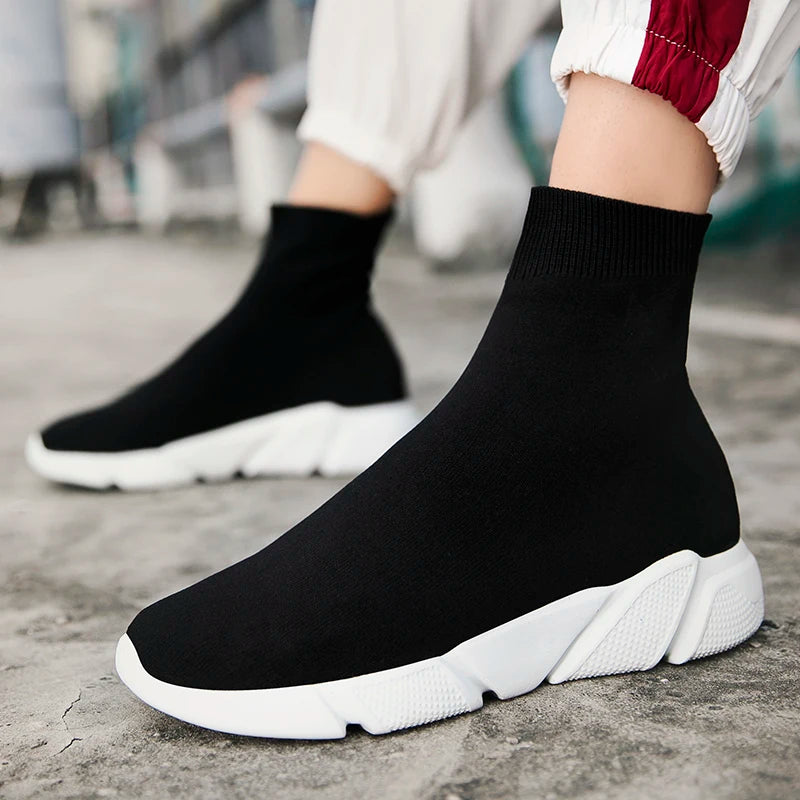 Classic Black High-Top Running Sneakers – Lightweight Slip-On Trainers for Men & Women