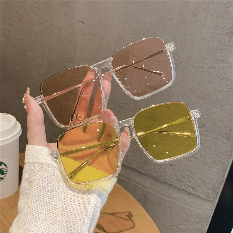 RBB 2024 Vintage Women's Fashion Sunglasses – Luxury Metal Square Frame with UV400 Pink Gradient Lenses