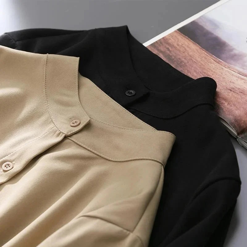 RBB Women's Lantern Sleeve Blouse – Elegant Stand Collar Loose Shirt for Spring & Autumn