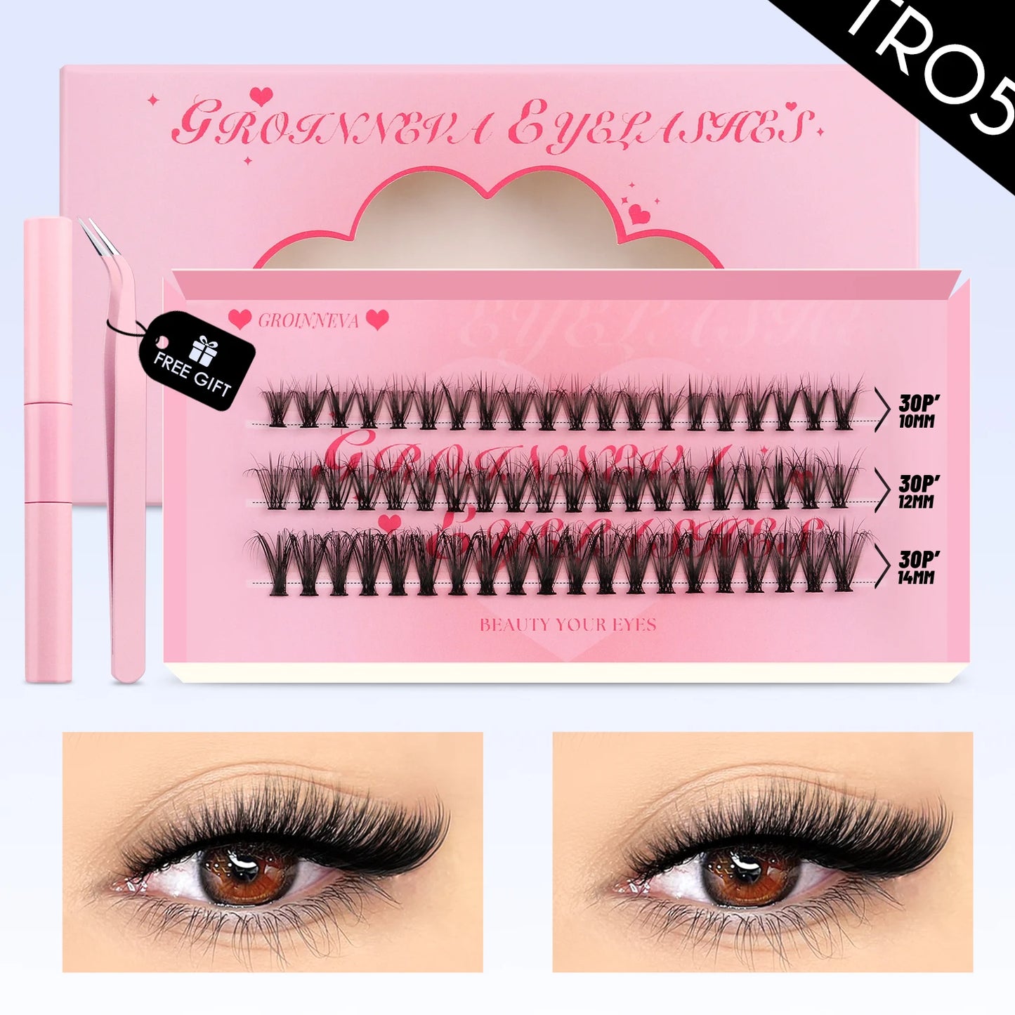 DIY Lash Clusters Set – Mixed Fluffy Individual Extensions with Lash Bond & Seal Kit