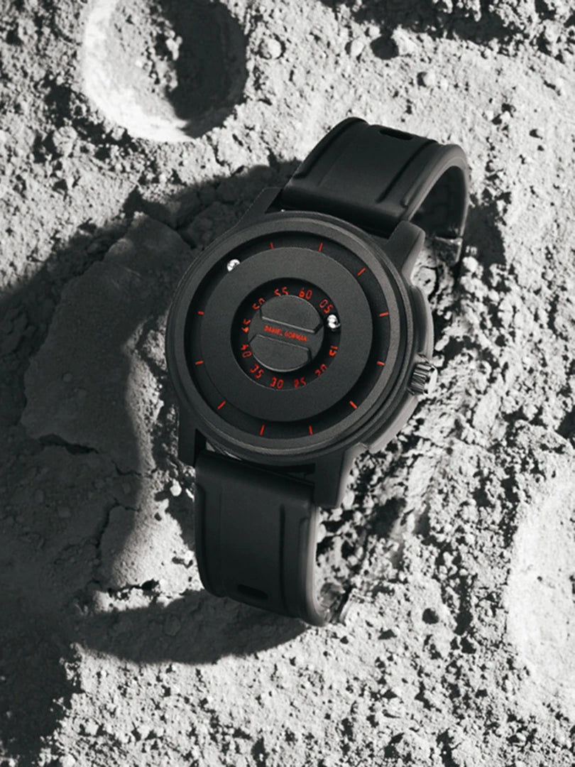 RBB New Men’s Black Stainless Steel Quartz Wristwatch – Magnetic Bead Pointer, Conceptual Dial, Casual Style