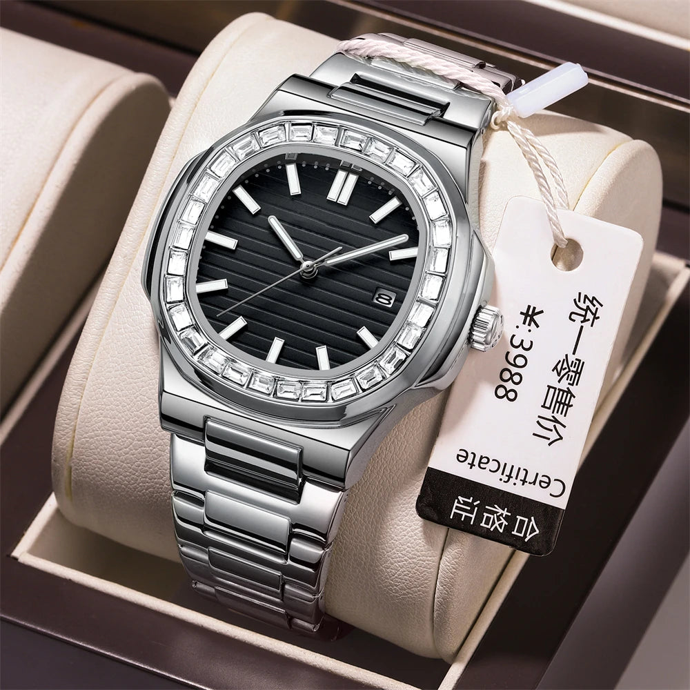 RBB Men's Luxury Business Sports Watch 2024 – Shell Hollow Design Quartz Steel Wristwatch