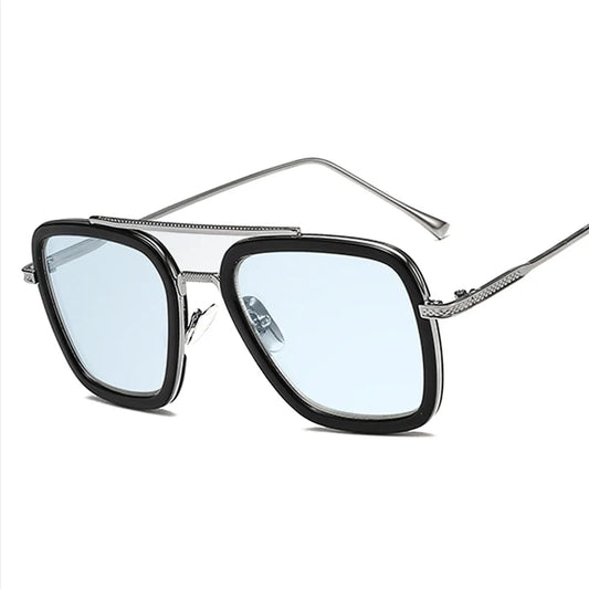 RBB Men’s & Women’s Steampunk Square Sunglasses – Blue Metal Frame UV400