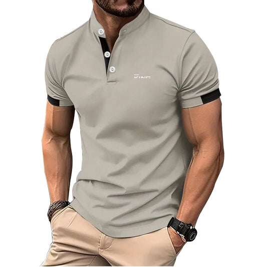 RBB Spring Summer Men’s Casual Stand Collar Golf Polo Shirt – Slim Fit, Short Sleeve, Letter Print