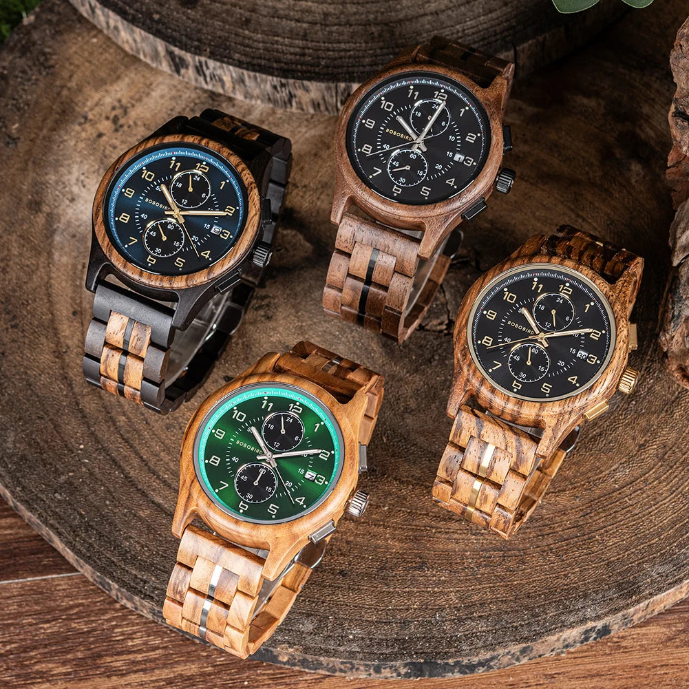 RBB Wooden Chronograph Watch for Men – Luminous Hands, Natural Wood Design, Anniversary Gift
