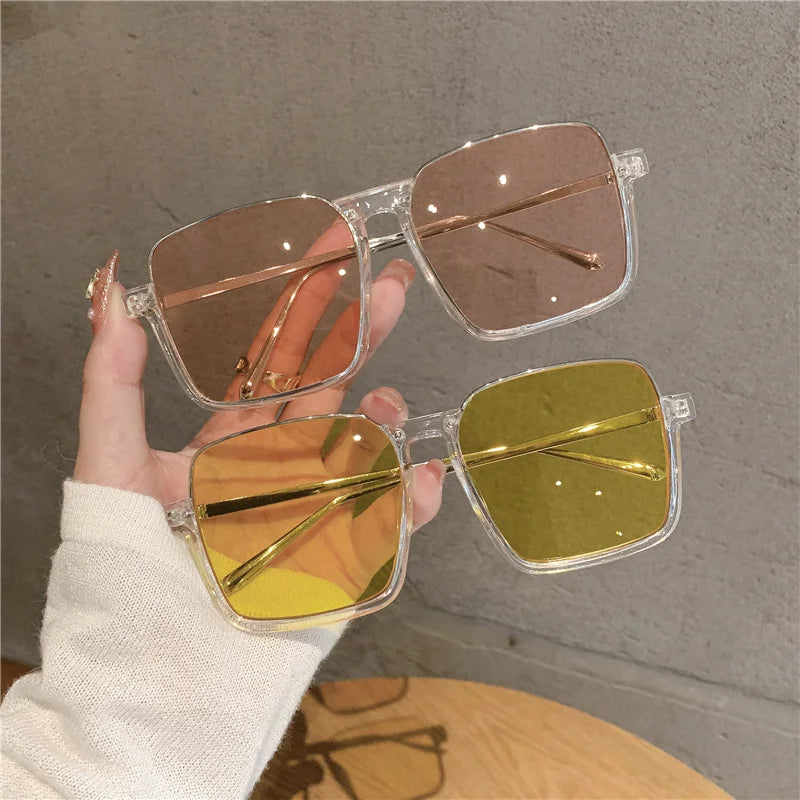 RBB 2024 Vintage Women's Fashion Sunglasses – Luxury Metal Square Frame with UV400 Pink Gradient Lenses