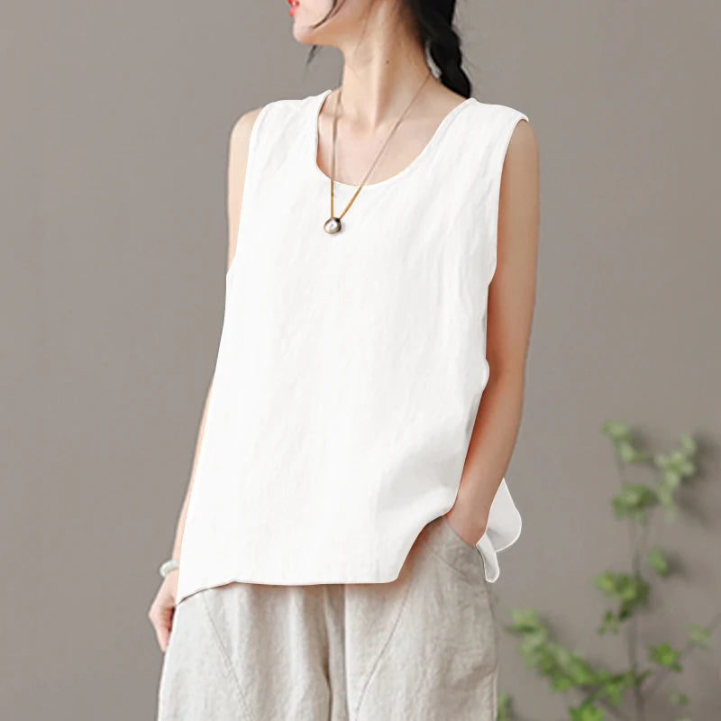 RBB Women's Elegant Sleeveless O-Neck Blouse – Solid Summer Tunic Top