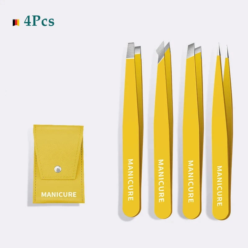 4Pcs Colorful Eyebrow Tweezers Set – Stainless Steel Slanted Hair Removal Tools