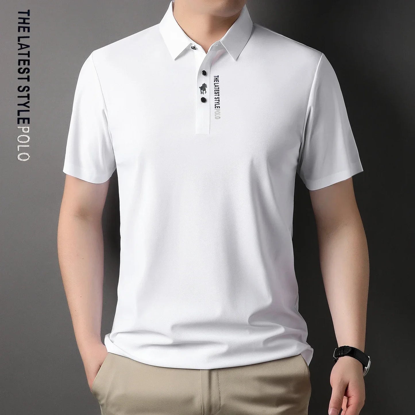 RBB Ice Silk Embroidery Polo Shirt – 2024 Summer Korean Fashion Men’s Business Casual Short Sleeve T-Shirt