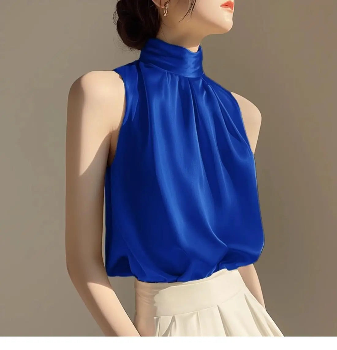 RBB Women's Silky Satin Sleeveless Crop Top – Summer Half Turtleneck Party Blouse