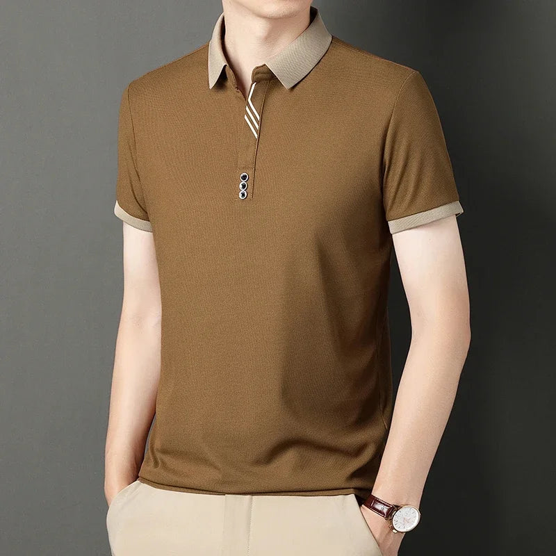 RBB Men's Solid Color Casual Short Sleeve Polo Shirt – Summer Comfortable Top for Business & Leisure
