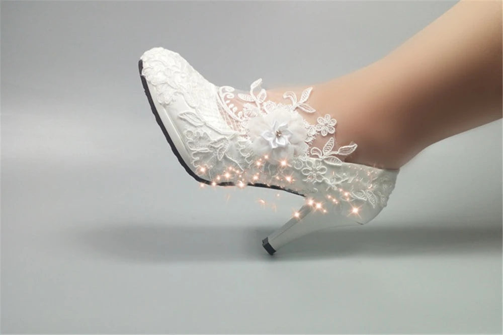 RBB Spring New Round-Toe Waterproof Platform Lace Rhinestone Low-Heel Wedding Shoes – Thin High-Heeled Dress Shoes