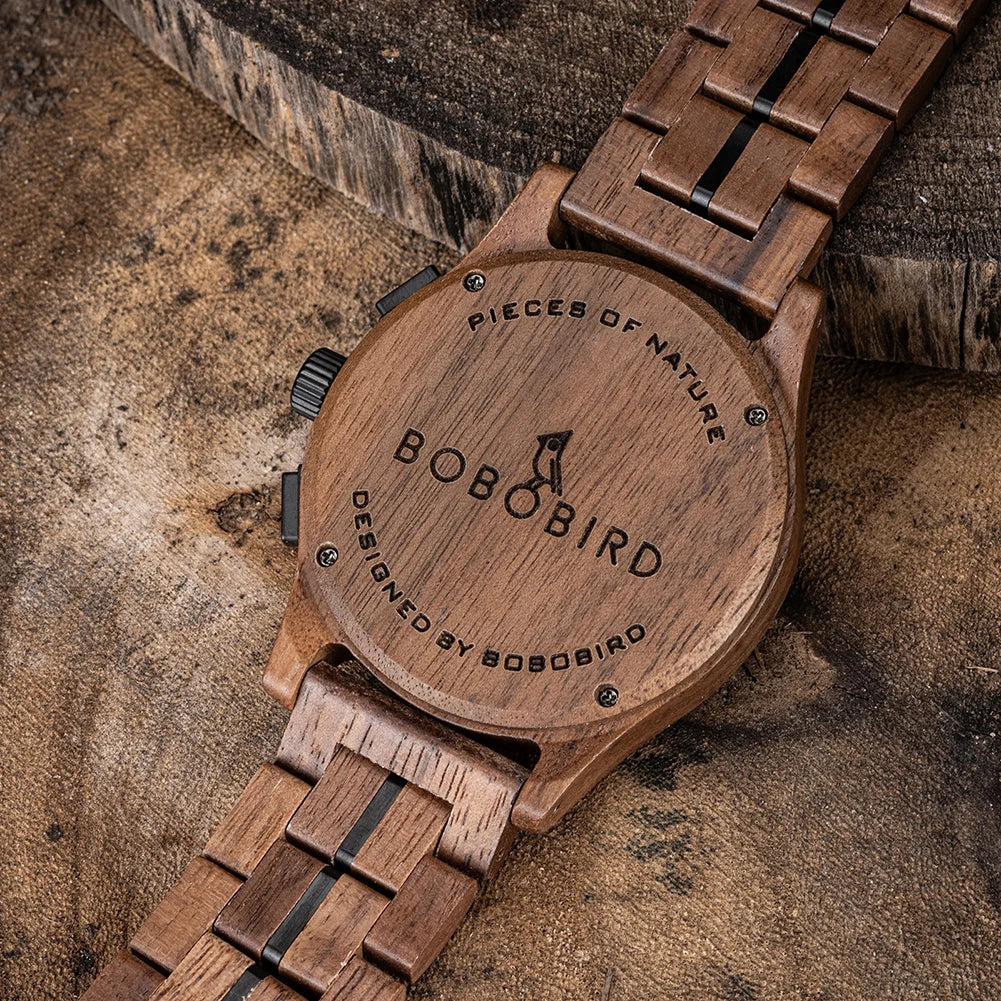 RBB Wooden Chronograph Watch for Men – Luminous Hands, Natural Wood Design, Anniversary Gift