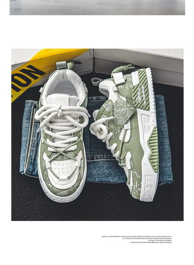 Men’s 2025 Platform Sneakers – Trendy Graffiti Skateboard Lace-Up, Soft Sole, Non-Slip Outdoor Sports Shoes