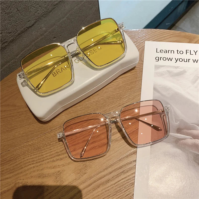 RBB 2024 Vintage Women's Fashion Sunglasses – Luxury Metal Square Frame with UV400 Pink Gradient Lenses