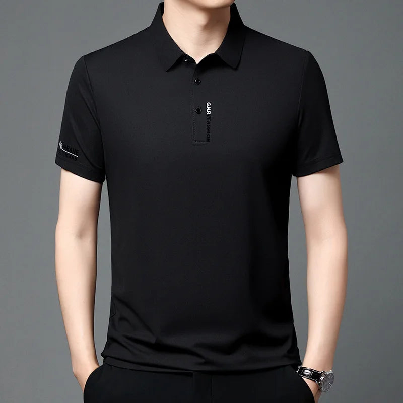 RBB 2025 Men’s Breathable Short Sleeve Solid Color Polo Shirt – Comfortable Elastic Casual Business Top
