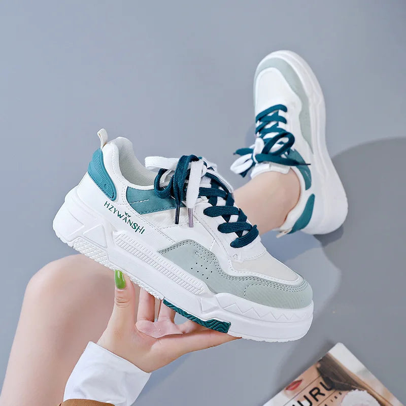 Women’s Platform Sneakers – Autumn 2025, White Breathable Non-Slip Lace-Up Casual Shoes