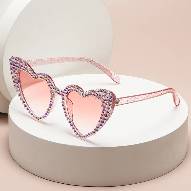 RBB Luxury Diamond Frame Heart Shape Sunglasses – Large UV400 Protection for Women