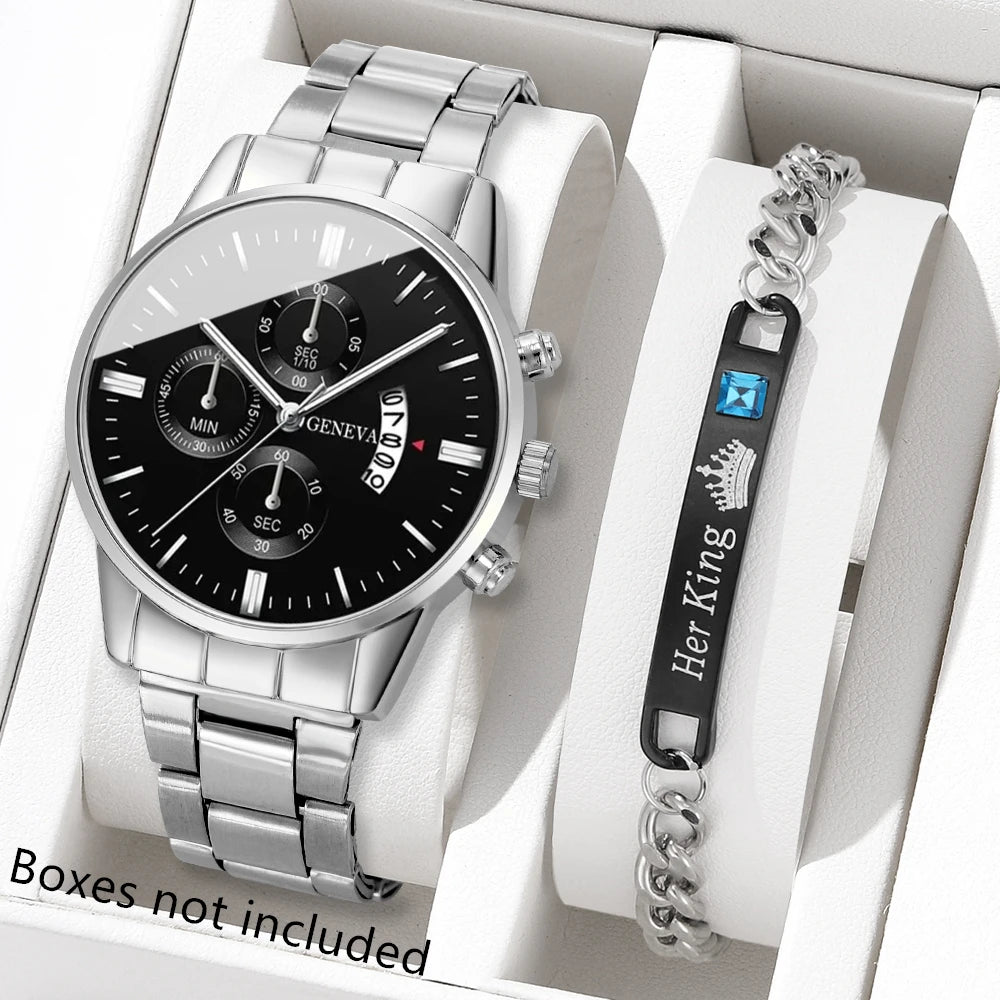 RBB Fashion Men's Stainless Steel Watch – Luxury Quartz Business Wristwatch with Calendar