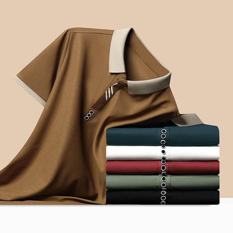 RBB Men's Solid Color Casual Short Sleeve Polo Shirt – Summer Comfortable Top for Business & Leisure