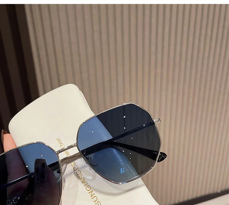 RBB Transparent Blue Polygonal Sunglasses – Large Frame Metal Driving Shades