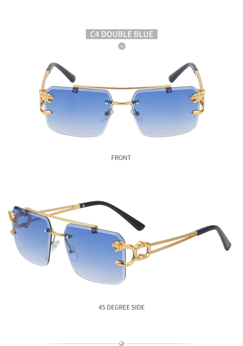 RBB 90168 Women's Fashion Metal Leopard Rimless Sunglasses – Gradient Ocean Film UV400 Double Bridge Design