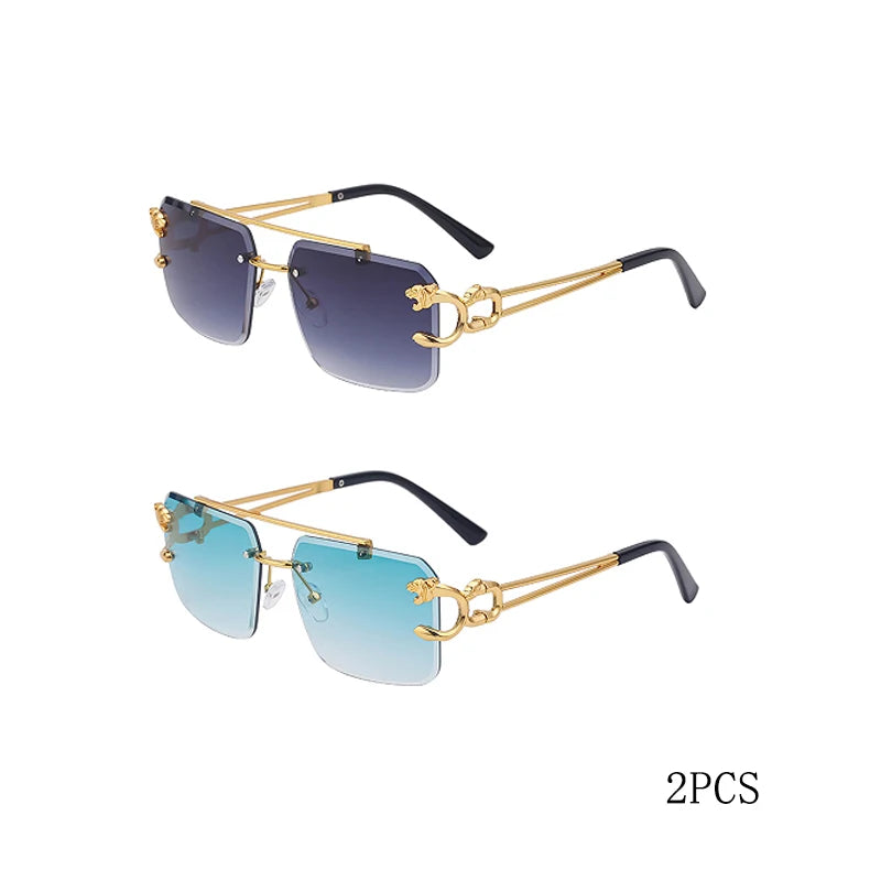 RBB 90168 Women's Fashion Metal Leopard Rimless Sunglasses – Gradient Ocean Film UV400 Double Bridge Design