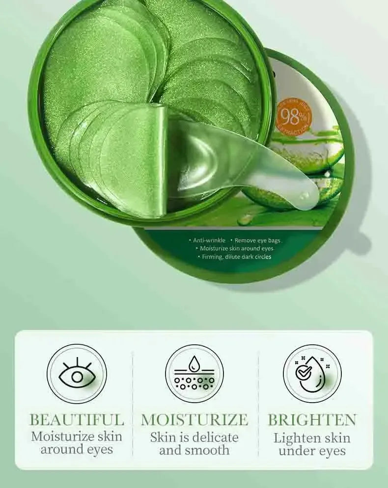 60pcs Aloe Vera Collagen Eye Mask – Anti-Dark Circles, Moisturizing & Anti-Wrinkle Eye Patches