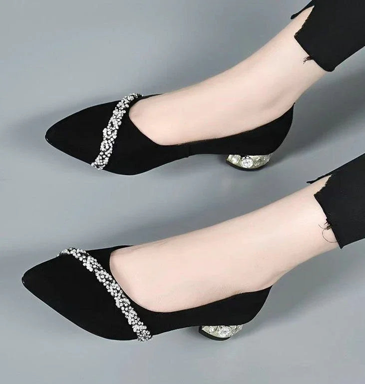 RBB Luxe Block Heels – Elegant Pointed Toe Chunky Pumps for Office & Everyday Chic