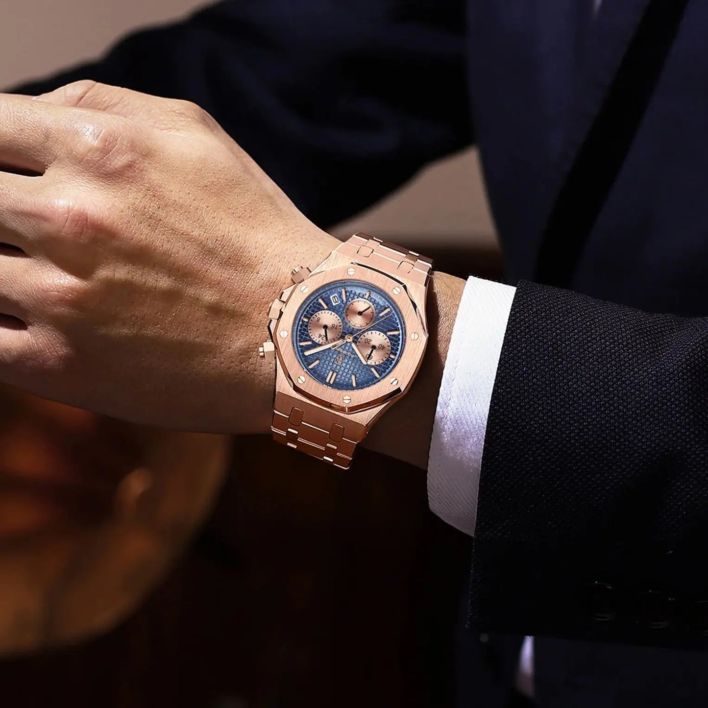 RBB Luxury Men's Stainless Steel Chronograph Watch – Military Style, Waterproof & Luminous Quartz Wristwatch