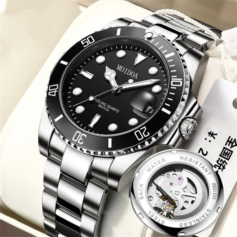 RBB Men's Luxury Sports Watch – Green Dial, Hollow Design, 2024 Quartz Steel Wristwatch