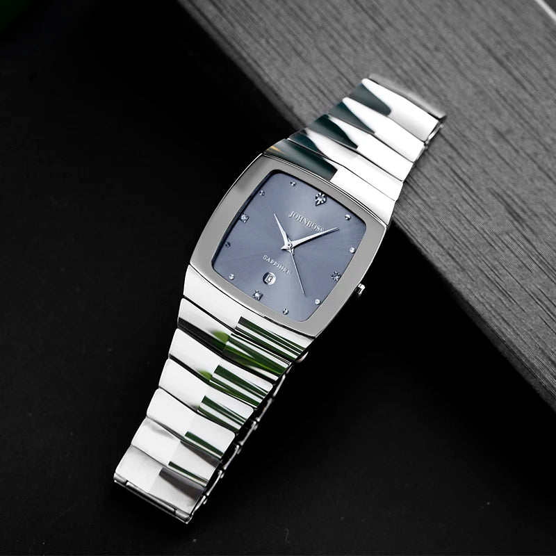 RBB Men's Tungsten Steel Watch – Square Dial, Swiss Ronda Quartz Movement, Sapphire Glass