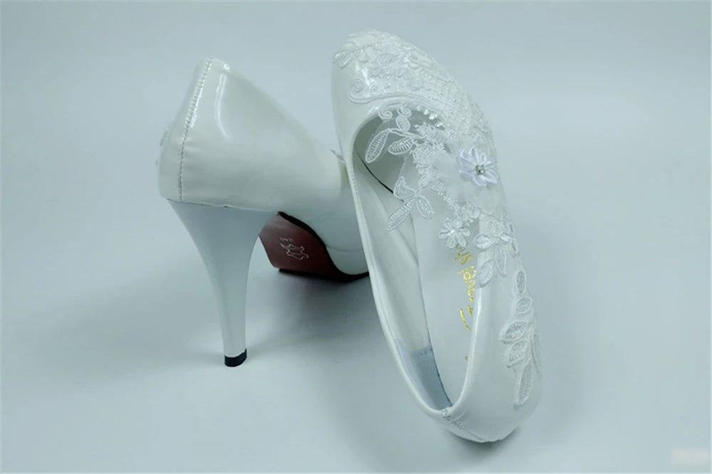 RBB Spring New Round-Toe Waterproof Platform Lace Rhinestone Low-Heel Wedding Shoes – Thin High-Heeled Dress Shoes