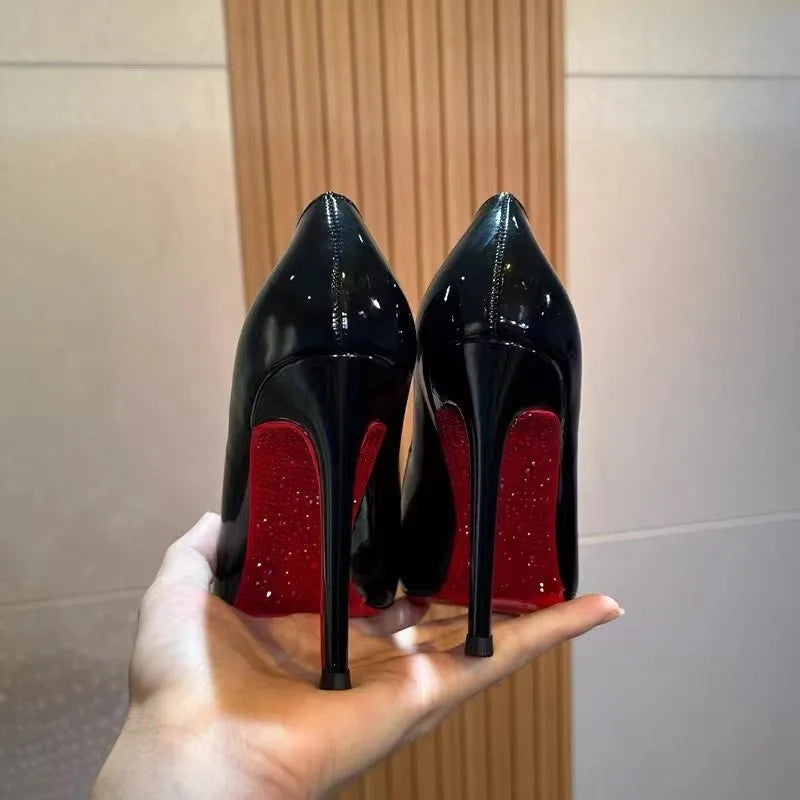 RBB Rhinestone Black Patent Pointed-Toe High Heels – Sexy Slim Wedding & Party Pumps