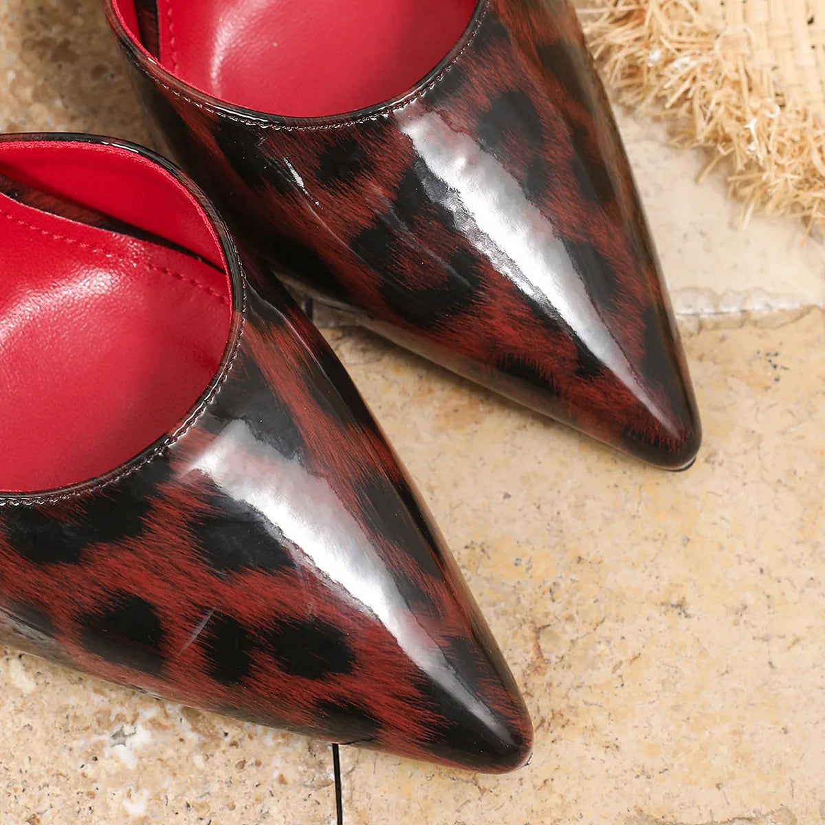 RBB 2025 Women’s Leopard Print Pumps – 9.5CM Thick High Heels | Shallow Pointed Toe | Plus Size Summer Fashion Shoes