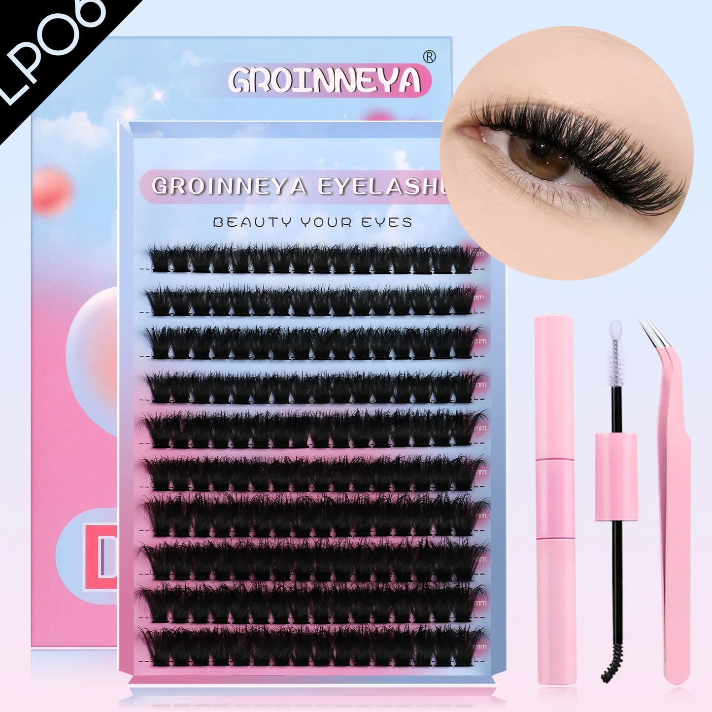 DIY Lash Clusters Set – Mixed Fluffy Individual Extensions with Lash Bond & Seal Kit