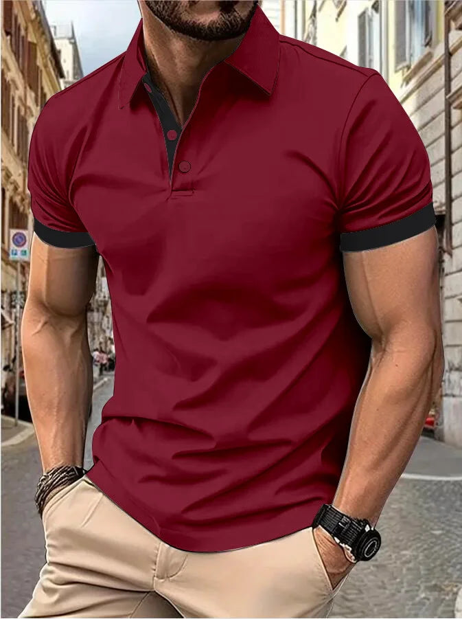 RBB Men’s Short Sleeve Color Matching Fashion Lapel Shirt – Stylish Casual Summer Top