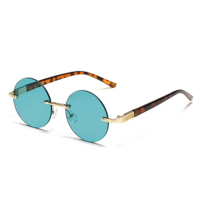 RBB Classic Rimless Retro Round Sunglasses – Unisex Crystal Frame with Dark Green Lenses