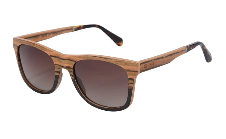 RBB Polarized Wood Frame Sunglasses – Unisex Square Ebony Shades for Biking & Outdoor Wear