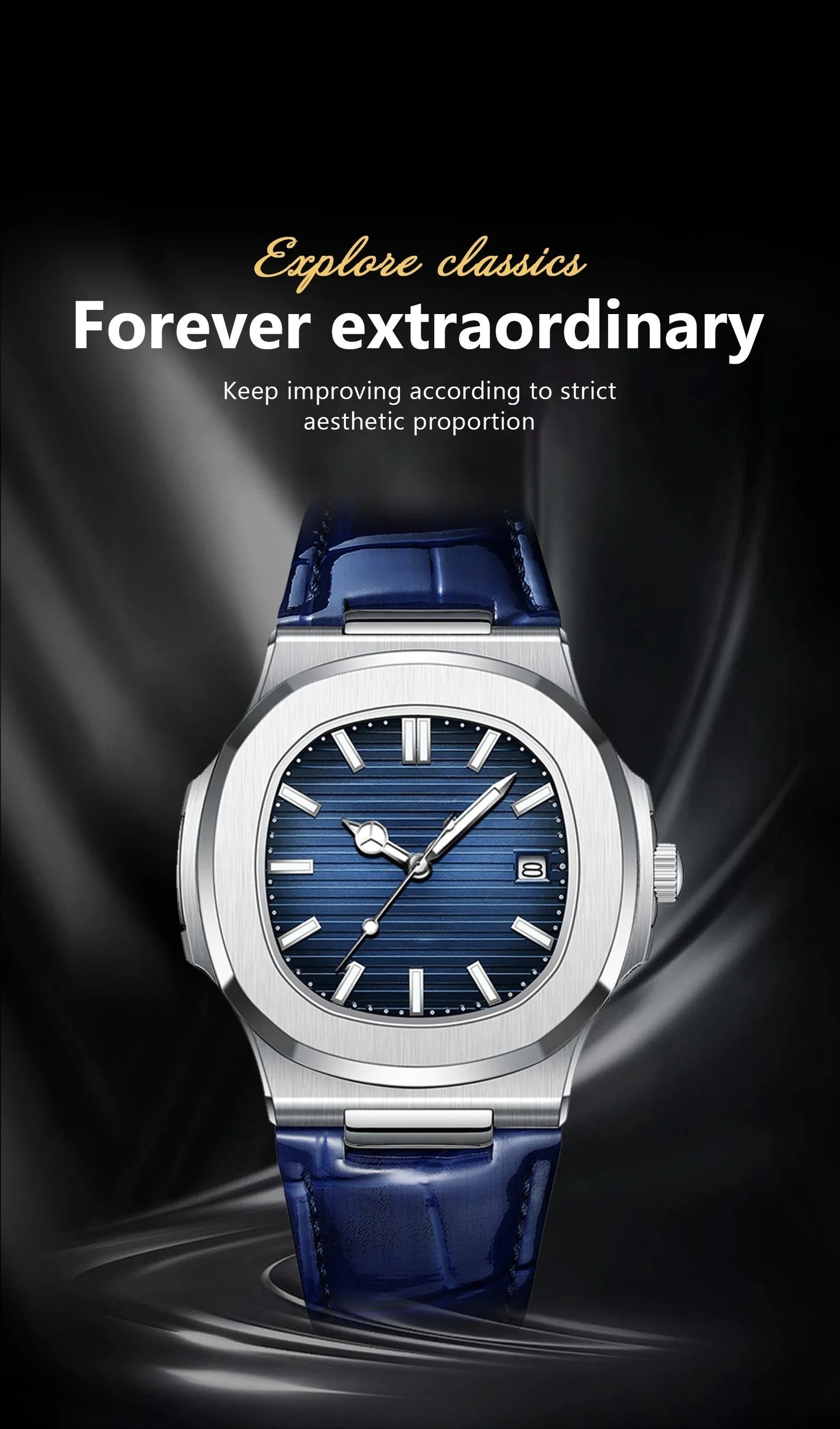 RBB Luxury Men’s Square Quartz Watch – Waterproof, Luminous Date Display, High-Quality Leather Strap