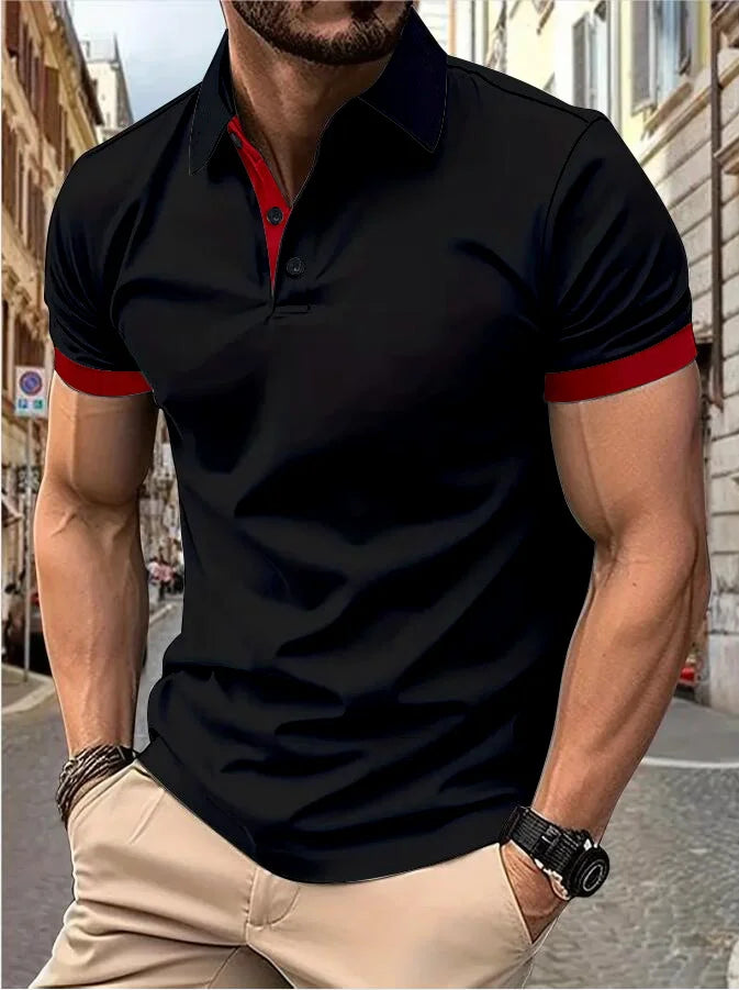 RBB Men’s Short Sleeve Color Matching Fashion Lapel Shirt – Stylish Casual Summer Top