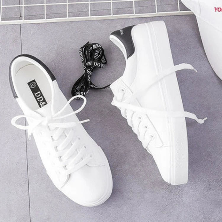 Women’s PU Leather Vulcanized Platform Sneakers – Classic White Casual Shoes