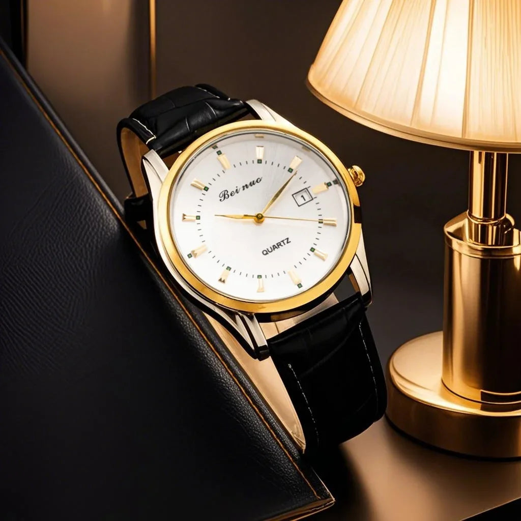 RBB Men’s Luxury Quartz Watch – Fashion Casual Leather Strap with Calendar