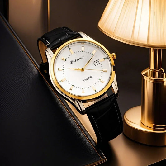RBB Men’s Luxury Quartz Watch – Fashion Casual Leather Strap with Calendar